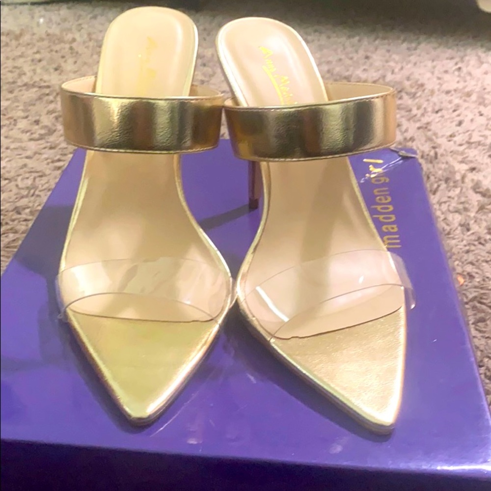 Gold and Clear Mule Heels
